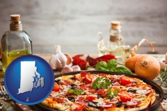 rhode-island map icon and a gourmet pizza